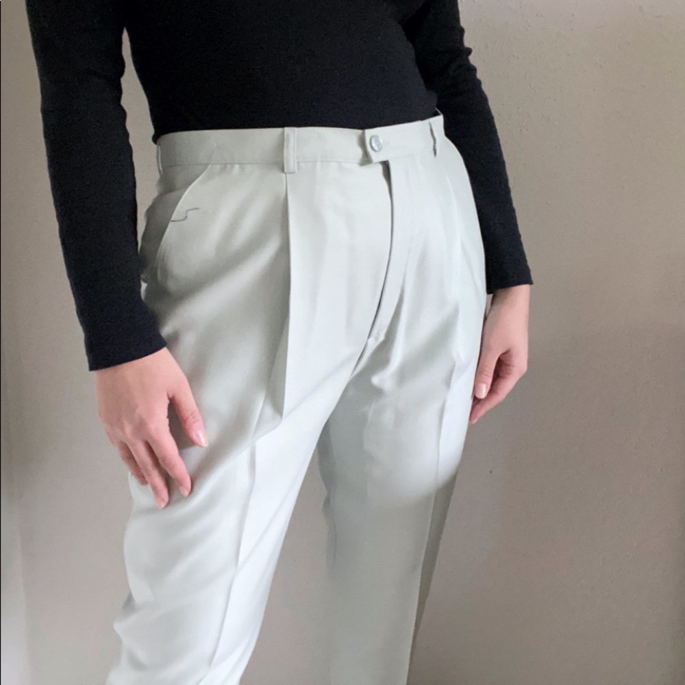 Vintage Esacada Blue Mint Wool Silk Straight Leg Trouser Pants